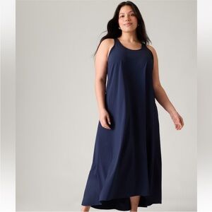 NWOT Athleta Presidio Traveler Maxi Dress Navy Blue Wrinkle Resistant 1X